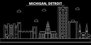 Horizonte de la silueta de Detroit LOS E.E.U.U. - Ciudad del vector de Detroit, arquitectura linear americana, edificios Viaje de libre illustration Horizonte de la silueta de Detroit LOS E.E.U.U. - Ciudad del vector de Detroit, arquitectura linear americana, edificios Viaje de libre illustration