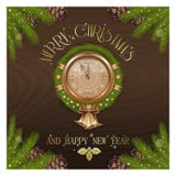 Horloge ronde de nouvelle année avec la guirlande de Noël Images libres de droits Horloge ronde de nouvelle année avec la guirlande de Noël Images libres de droits
