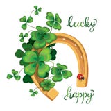 Horseshoe and four leaf clover for luck royalty free illustration Horseshoe and four leaf clover for luck royalty free illustration