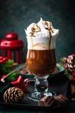 Hot chocolate with whipped cream with Christmas decorations Stock Photo Hot chocolate with whipped cream with Christmas decorations Stock Photo