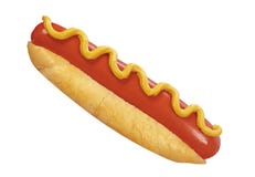 Hot dog con ketchup e senape isolati su bianco fotografia stock Hot dog con ketchup e senape isolati su bianco fotografia stock