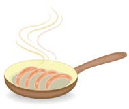On a hot frying pan fried sausages. Meat products are delicious and nutritious food for breakfast, lunch and dinner. Vector royalty free illustration On a hot frying pan fried sausages. Meat products are delicious and nutritious food for breakfast, lunch and dinner. Vector royalty free illustration