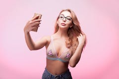Hot Gorgeous Blonde Woman Taking A Selfie Royalty Free Stock Photo