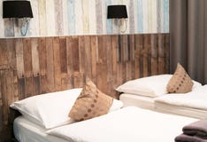 Hotel room with two beds at night. royalty free stock image Hotel room with two beds at night. royalty free stock image