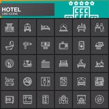 Hotel Services And Facilities Line Icons Set, Outline Vector Symbol Collection, Linear White Pictogram Pack. Royalty Free Stock Images