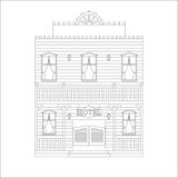 Hotel in the wild west on isolated white background. Children`s coloring. Vector illustration royalty free illustration Hotel in the wild west on isolated white background. Children`s coloring. Vector illustration royalty free illustration