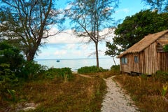 House Bungalow at Lazy Beach at sunny summer day. Koh Rong Sanloem island, Lazy beach. Cambodia, Asia royalty free stock photo House Bungalow at Lazy Beach at sunny summer day. Koh Rong Sanloem island, Lazy beach. Cambodia, Asia royalty free stock photo