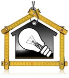 House di modello con una lampadina e righello illustrazione di stock House di modello con una lampadina e righello illustrazione di stock