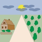 The house of green trees sky sun landscape background royalty free illustration The house of green trees sky sun landscape background royalty free illustration