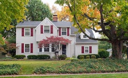 House In Fall With Red Shutters Royalty Free Stock Images House In Fall With Red Shutters Royalty Free Stock Images