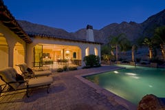 House With Pool In Backyard At Dusk Stock Photography House With Pool In Backyard At Dusk Stock Photography