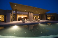House With Swimming Pool At Night