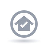 House tick icon - Home check mark symbol. House tick icon. Home check mark symbol. Real estate sign in circle outline. Vector illustration House tick icon - Home check mark symbol. House tick icon. Home check mark symbol. Real estate sign in circle outline. Vector illustration