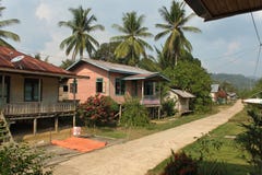 Houses of Dayak tribe in Merasa village on Borneo