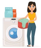 Housewife washes clothes in the washing machine. Pretty woman do royalty free illustration Housewife washes clothes in the washing machine. Pretty woman do royalty free illustration