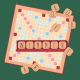 Houten spel Woorden van tegelbrieven winnaar Stock Fotografie Houten spel Woorden van tegelbrieven winnaar Stock Fotografie