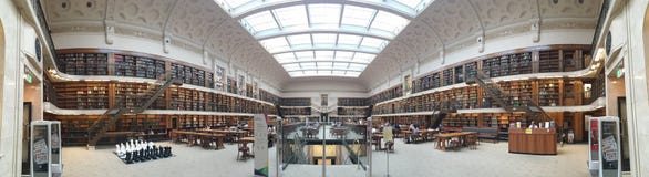 Beautiful panorama symmetrical main reading room of State Library of New South Wales (Mitchell), Sydney with chess board