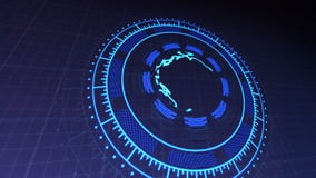 HUD με το πλανήτη Γη στο κέντρο των περιστρεφόμενων κύκλων 4k έδωσε τις βιντεοσκοπημένες εικόνες σε σκούρο μπλε απεικόνιση αποθεμάτων HUD με το πλανήτη Γη στο κέντρο των περιστρεφόμενων κύκλων 4k έδωσε τις βιντεοσκοπημένες εικόνες σε σκούρο μπλε απεικόνιση αποθεμάτων