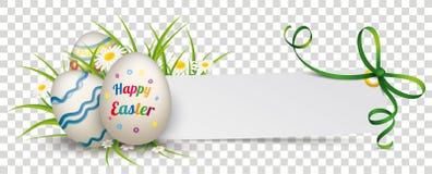 Huevos de Pascua felices de la bandera de la cinta de papel del verde ilustración del vector Huevos de Pascua felices de la bandera de la cinta de papel del verde ilustración del vector