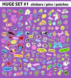 Huge pop art set with fashion patch, badges, stickers, pins, patches, quirky, handwritten notes collection. 80s-90s