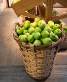 Huge wicker basket of fresh green apples stock images Huge wicker basket of fresh green apples stock images