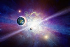 Human colony in deep space on earth-like planet stock photo Human colony in deep space on earth-like planet stock photo
