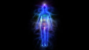Human energy body (aura) with chakras - woman rotating