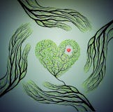 Human hands look like tree branches and hold tree heart, love nature concept, protect tree idea,
