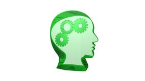Human head with gears white background animated,green