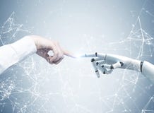 Human and robot hands reaching out, network stock photos Human and robot hands reaching out, network stock photos