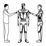 Humanoid robot i biznesmen czarny i bia?y royalty ilustracja Humanoid robot i biznesmen czarny i bia?y royalty ilustracja