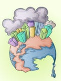 Humo grande de la ciudad y de la contaminación en el globo de fusión libre illustration Humo grande de la ciudad y de la contaminación en el globo de fusión libre illustration