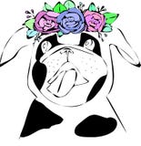 Hund mit Blume Handgezogener Illustration Pug vektor abbildung Hund mit Blume Handgezogener Illustration Pug vektor abbildung