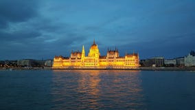 The Hungarian Parliament Building in the evening stock images The Hungarian Parliament Building in the evening stock images