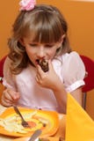 Hungry Girl In Cafe Royalty Free Stock Images Hungry Girl In Cafe Royalty Free Stock Images