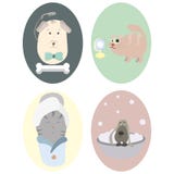 Husdjur: hund katt ansa Uppsättning av stora runda symboler stock illustrationer Husdjur: hund katt ansa Uppsättning av stora runda symboler stock illustrationer