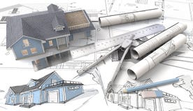 huset 3D på design skissar och gör en skiss av royaltyfri illustrationer huset 3D på design skissar och gör en skiss av royaltyfri illustrationer