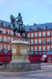 Huvudsaklig fyrkant för Plazaborgmästare, i Madrid fotografering för bildbyråer Huvudsaklig fyrkant för Plazaborgmästare, i Madrid fotografering för bildbyråer