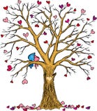 Huwelijksboom met harten en vogelspaar royalty-vrije illustratie Huwelijksboom met harten en vogelspaar royalty-vrije illustratie