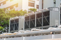 HVAC Air Chillers on Rooftop Units of Air Conditioner stock photo HVAC Air Chillers on Rooftop Units of Air Conditioner stock photo
