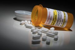Hydrocodone Pills And Prescription Bottle With Non Proprietary Label Stock Photos