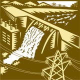 Hydroelectric Hydro Energy Dam Woodcut Stock Images