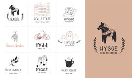 Hygge - Simple Life in Danish, collection of hand drawn elegant and clean logos, elements Vector Illustration Hygge - Simple Life in Danish, collection of hand drawn elegant and clean logos, elements Vector Illustration