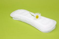Hygiene conceptual photo. One medicinal chamomile flower on menstrual sanitary daily pad. Woman critical days, gynecological menst royalty free stock photos Hygiene conceptual photo. One medicinal chamomile flower on menstrual sanitary daily pad. Woman critical days, gynecological menst royalty free stock photos