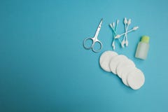 Hygienic set on a blue background, concept royalty free stock photography Hygienic set on a blue background, concept royalty free stock photography