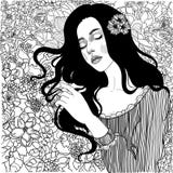 Härlig flicka med en bukett av lösa blommor stock illustrationer Härlig flicka med en bukett av lösa blommor stock illustrationer