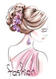 Härlig hand dragen kvinna med den gulliga frisyren skissa fashion kvinnan royaltyfri illustrationer Härlig hand dragen kvinna med den gulliga frisyren skissa fashion kvinnan royaltyfri illustrationer