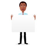 Hållande baner för afrikansk man för tecknad filmlägenhetleende som isoleras på den vita bakgrundsvektorn vektor illustrationer Hållande baner för afrikansk man för tecknad filmlägenhetleende som isoleras på den vita bakgrundsvektorn vektor illustrationer