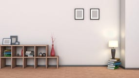Hölzernes Regal mit Vasen, Büchern und Lampe Lizenzfreies Stockfoto Hölzernes Regal mit Vasen, Büchern und Lampe Lizenzfreies Stockfoto
