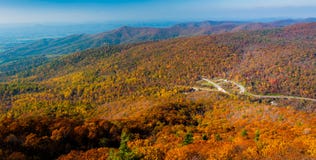 Höstsikten av den blåa Ridge Mountains från Marys vaggar, i den Shenandoah nationalparken, Virginia. royaltyfri fotografi Höstsikten av den blåa Ridge Mountains från Marys vaggar, i den Shenandoah nationalparken, Virginia. royaltyfri fotografi